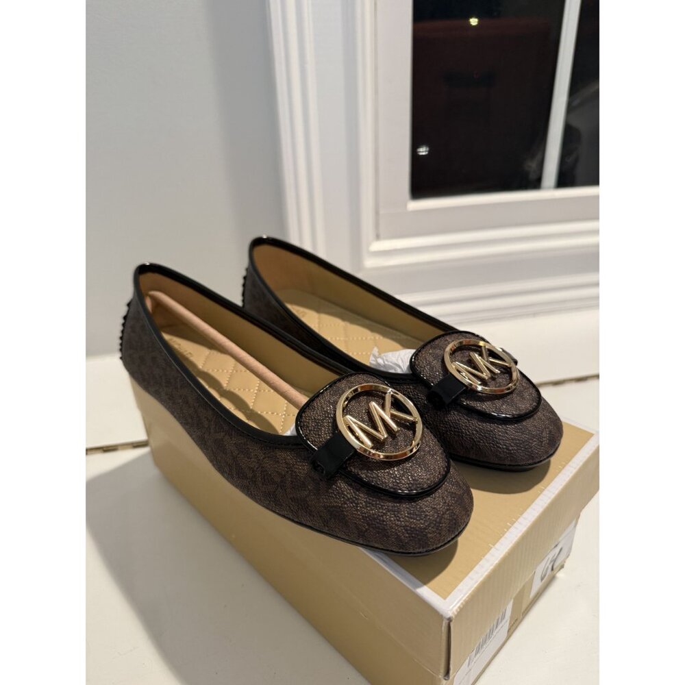 NWB Michael Kors Lillie Logo Moccasin Flats Brown Size 8 $115 [jb] - Picture 8 of 16